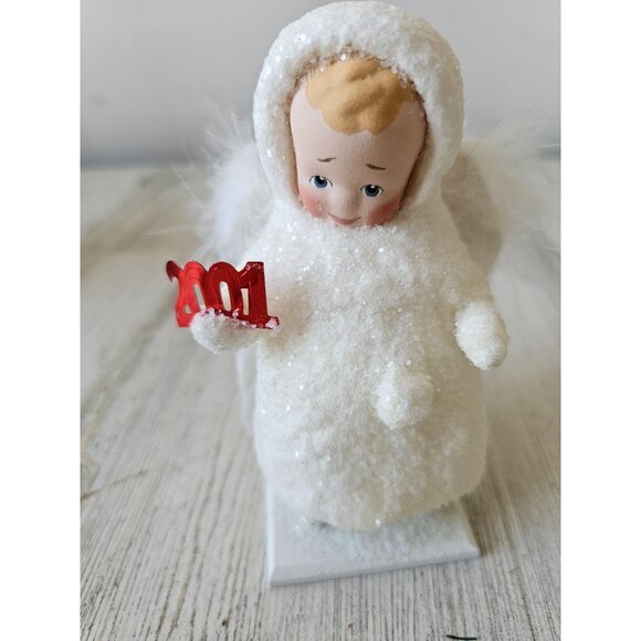 Elaine roesle Merry Christmas 2001 Angel cherub vtg style glitter figurine Xmas - Picture 1 of 7